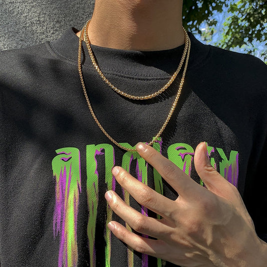 Jewelry Fashion Street Shot Metal Chain Men's Necklace Trend Simple Geometric Necklace Set