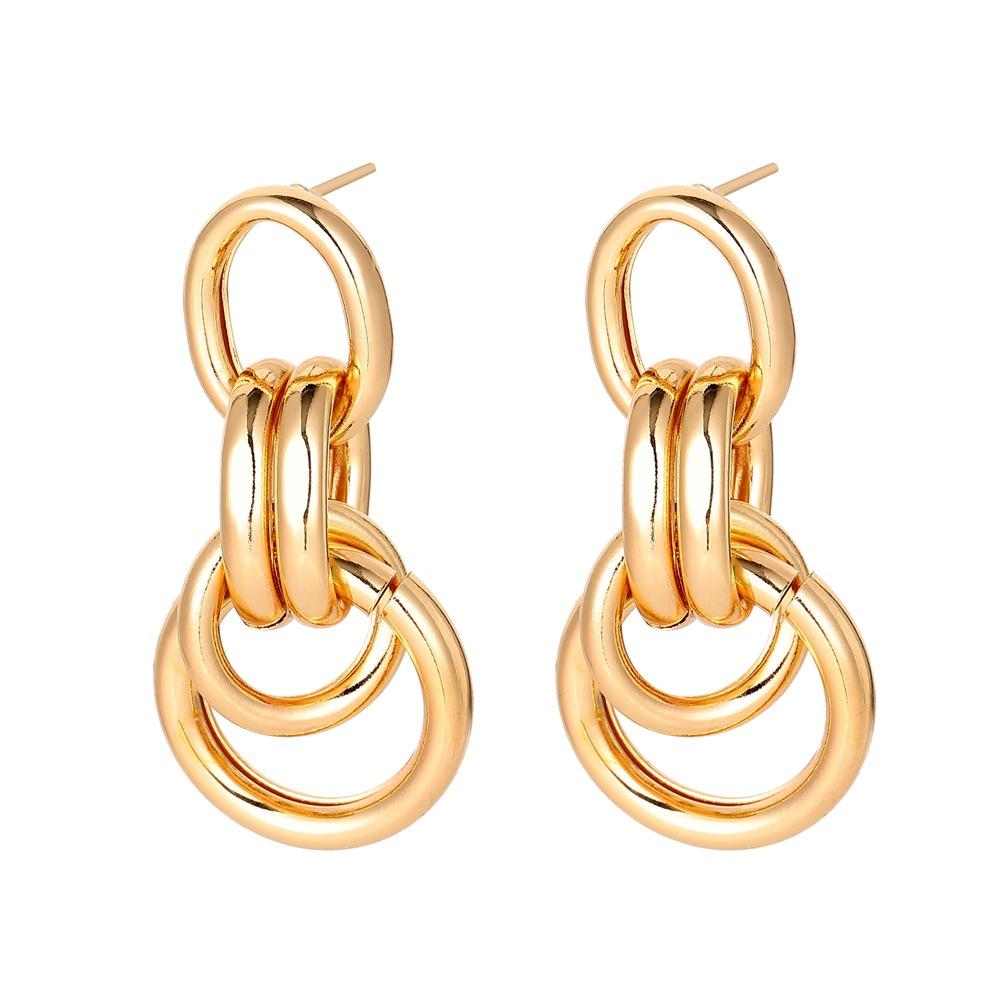 Fashion Versatile Personality Unique Metal Imitation Chain Circle Geometric Mosaic Ladies Earrings