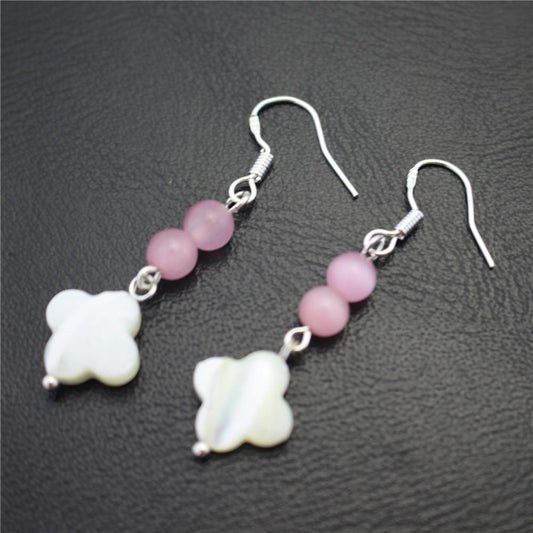 Natural deep-sea shell earrings four-leaf clover opal girl heart earrings plated with 925 silver ear hook earrings