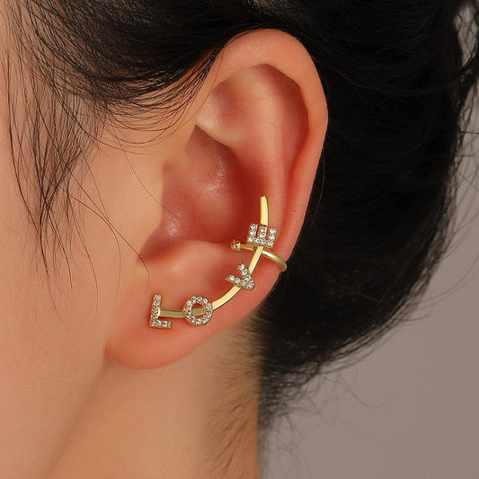 ins micro-inlaid zircon butterfly ear clip without ear hole fashion temperament star letter ear bone clip single earring