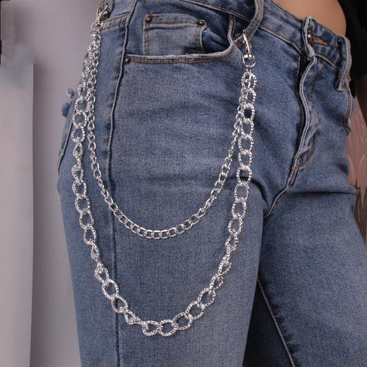 Jewelry Personality Exaggerated Embossed Aluminum Chain Color Preservation Versatile Simple Double Layer Geometric Retro Waist Chain Women