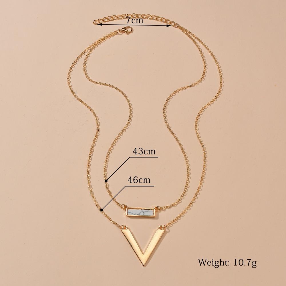 Turquoise pendant necklace V-shaped alloy double-layer clavicle chain jewelry