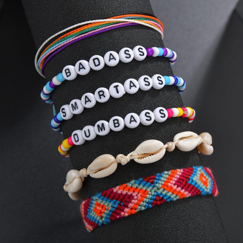 Accessories Braided Friendship Bracelet Bohemian Alphabet Shell Bracelet Ethnic Set of Chains