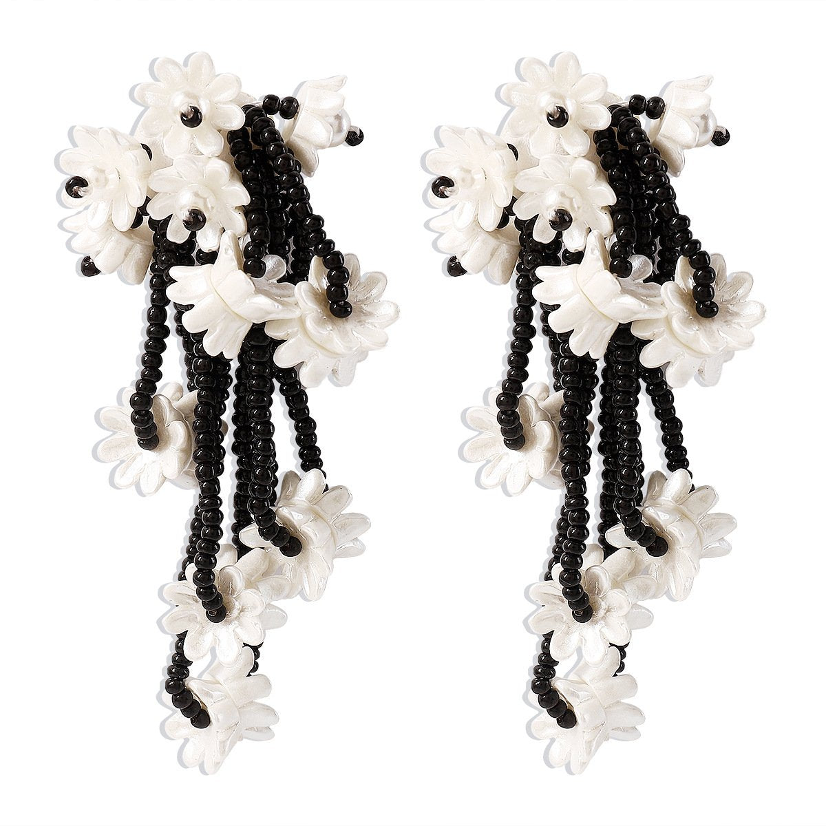 E1994 Creative hand-woven rice bead resin earrings niche design cold flower earrings