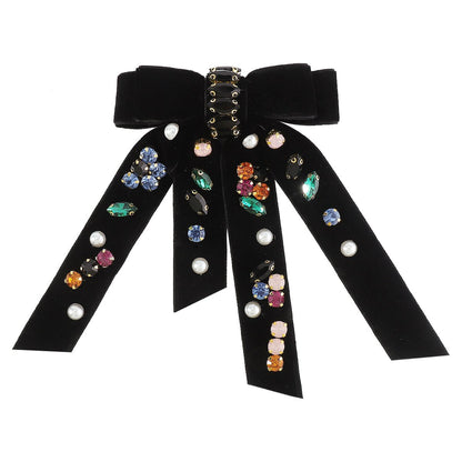 F2791 Hair Decoration Literary Double-layer Bow Hairpin Women's Gold Velvet Versatile Diamond Spring Clip