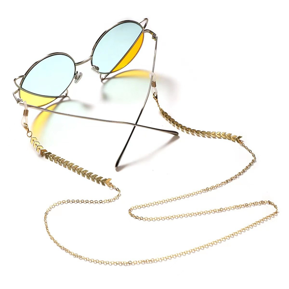 Color-preserving gold-plated mask chain wheat ear mirror rope hanging neck rope metal copper non-slip chain pearl glasses chain