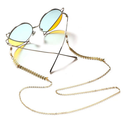 Color-preserving gold-plated mask chain wheat ear mirror rope hanging neck rope metal copper non-slip chain pearl glasses chain