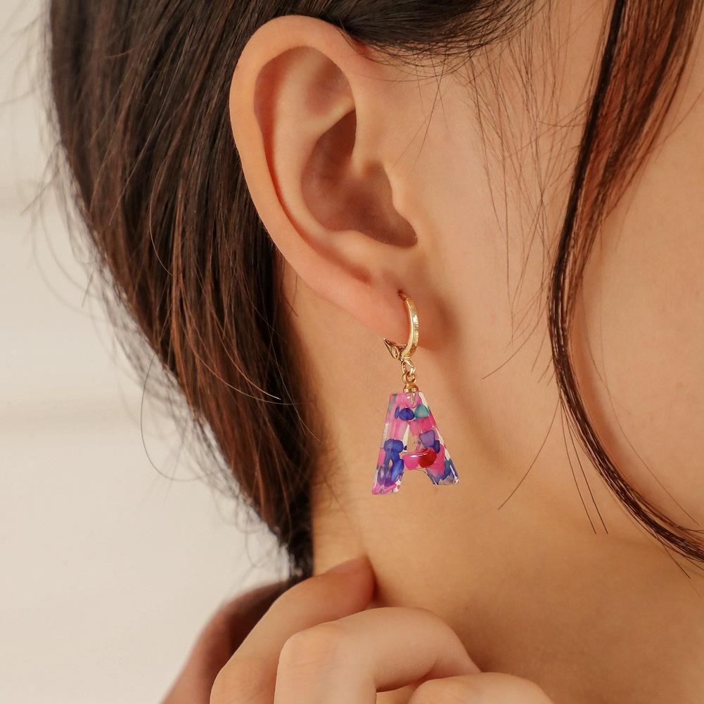 ins jewelry personality colorful 26 letters earrings colorful stone resin earrings fashion earrings