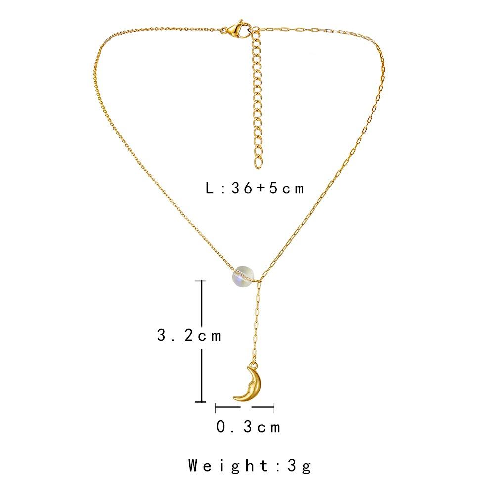Fashion Titanium Steel Gold-plated Moon Pendant Temperament Simple Forest Moonstone Versatile Clavicle Necklace for Women