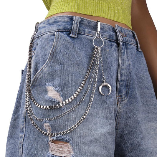 Jewelry hip-hop personality metal crescent pendant waist chain punk all-match multi-layer chain pants chain