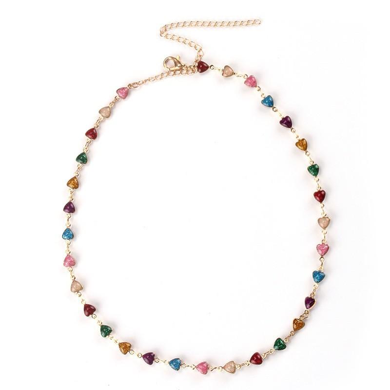 Bohemian Ethnic Necklace Anklet Women Colorful Small Heart Set