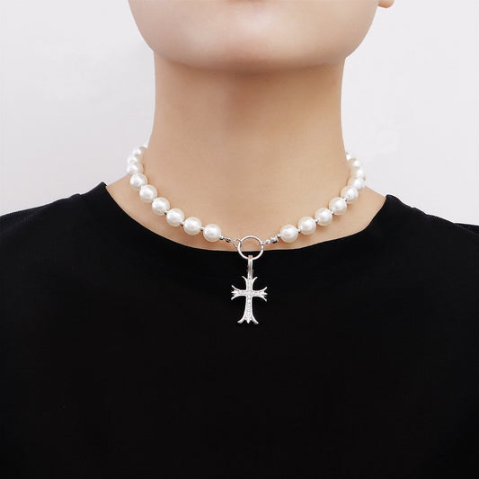 Jewelry Geometric Diamond Cross Shell Bead Beaded Necklace Clavicle Chain Women's Advanced Sense Light Luxury