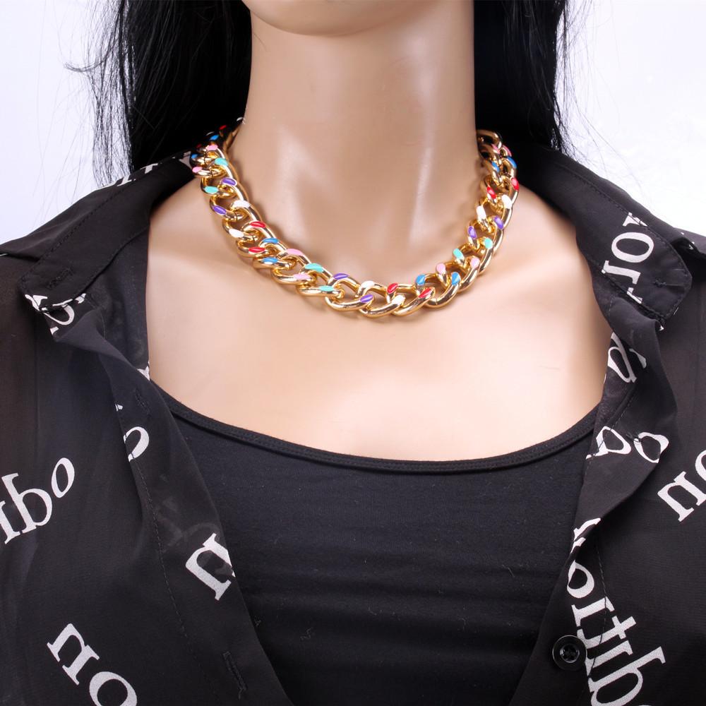 Jewelry Fashion Punk Metal Drip Oil Chain Thick Necklace Simple Color Set Chain Bracelet Necklace