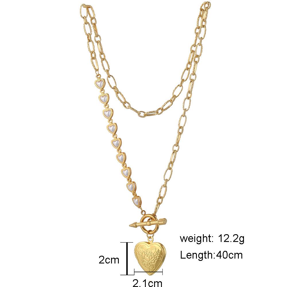 Dongdaemun Fashion Stainless Steel Chain Love Pearl Clavicle Chain Simple OT Buckle Peach Heart Box Necklace Female