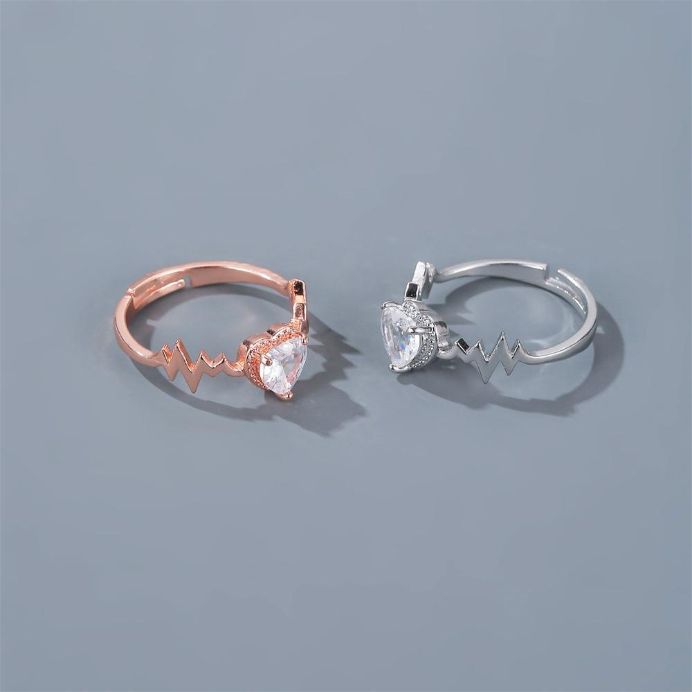 Jewelry temperament zircon heart-shaped ring creative electrocardiogram love ring female Valentine's Day gift