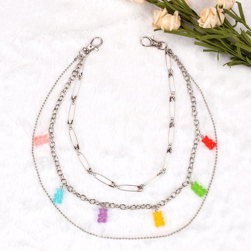 Ornaments, trendy girl, sweet six-color transparent jelly bear, three-layer waist chain, pants chain