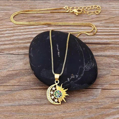 Jewelry Sun Moon Star Pendant Necklace Female Summer Bohemia Retro Clavicle Chain Jewelry