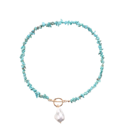 Jewelry Large Shaped Pearl OT Buckle Necklace Femininity Simple Fashion Green Turquoise Necklace