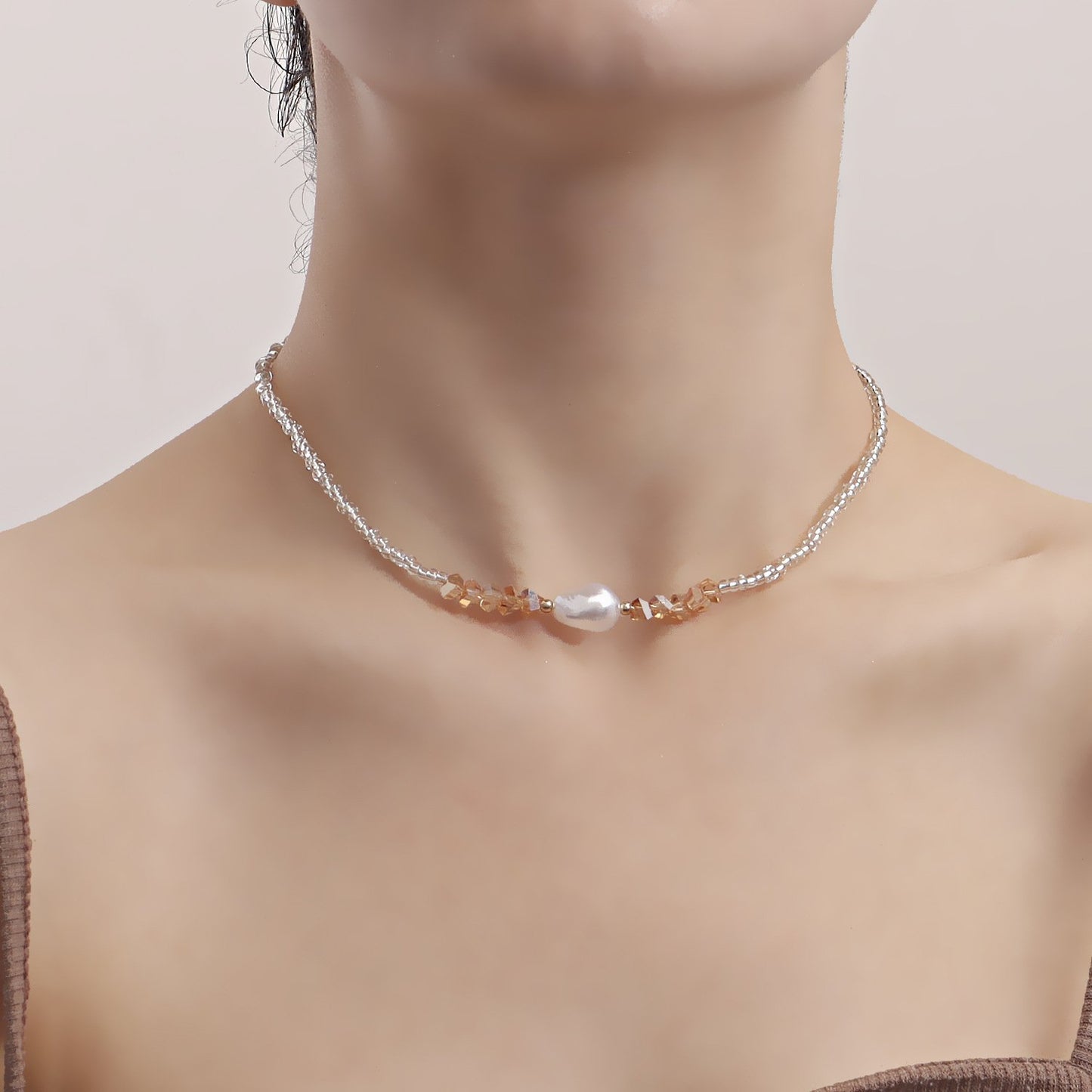 Jewelry Bohemian Small Rice Bead Crystal Imitation Pearl Necklace Necklace Women's Necklace Doesn't Fade