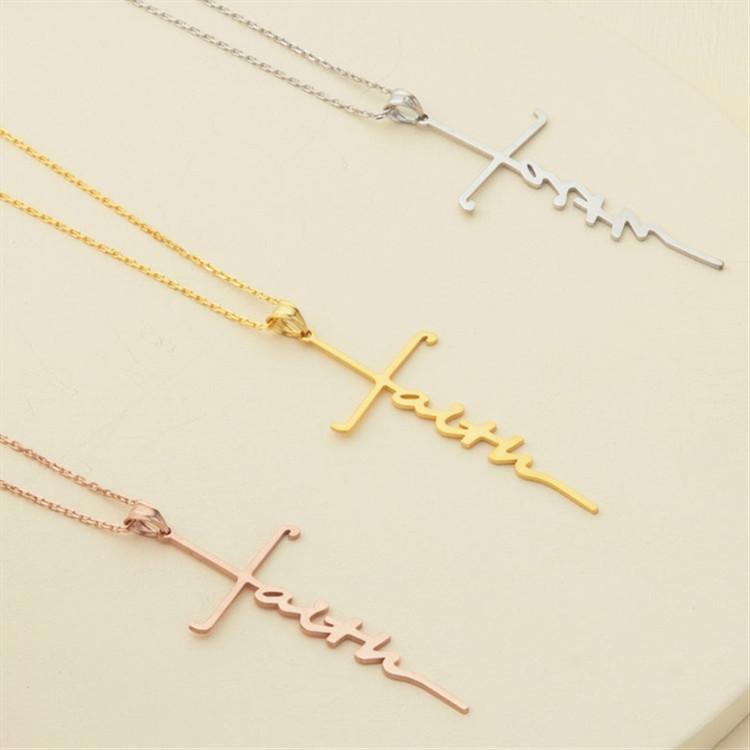 Titanium steel stainless steel faith cross pendant necklace English letter necklace