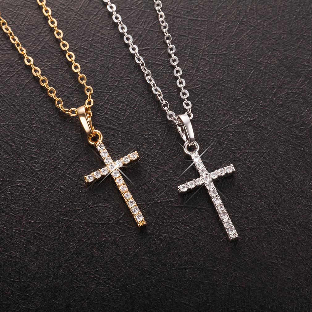 Hip-hop square zircon cross necklace punk personality male and female couple pendant accessories