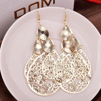 Palace Hollow Multi-layer Flower Vintage Versatile Earrings Indian Ladies Earrings