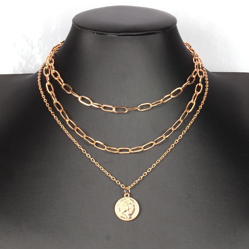 Net red same necklace hip-hop portrait coin pendant clavicle chain multi-layer chain necklace sweater chain jewelry