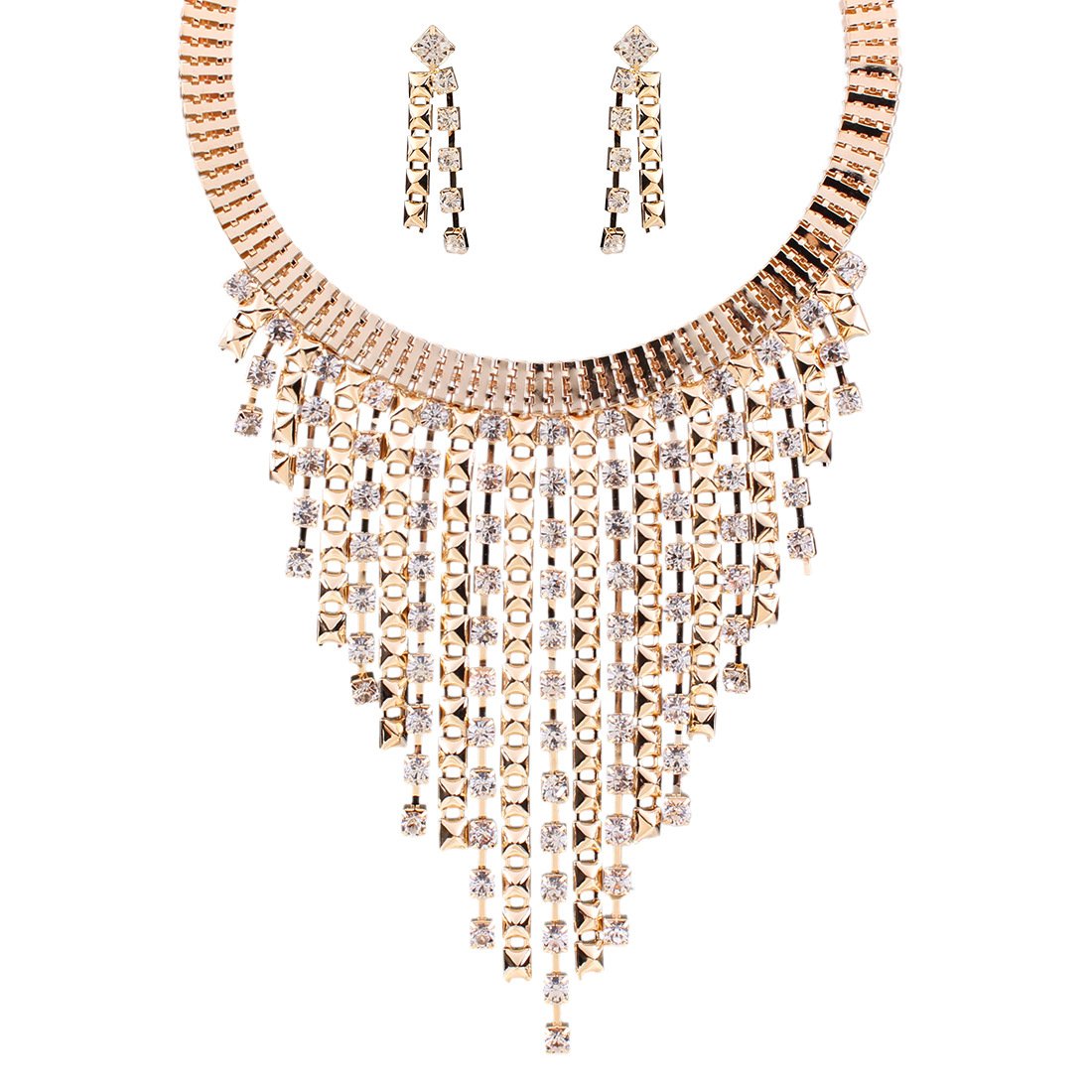 N3589 street shot with the same creative fashion multi-layer tassel diamond necklace earrings collar jewelry