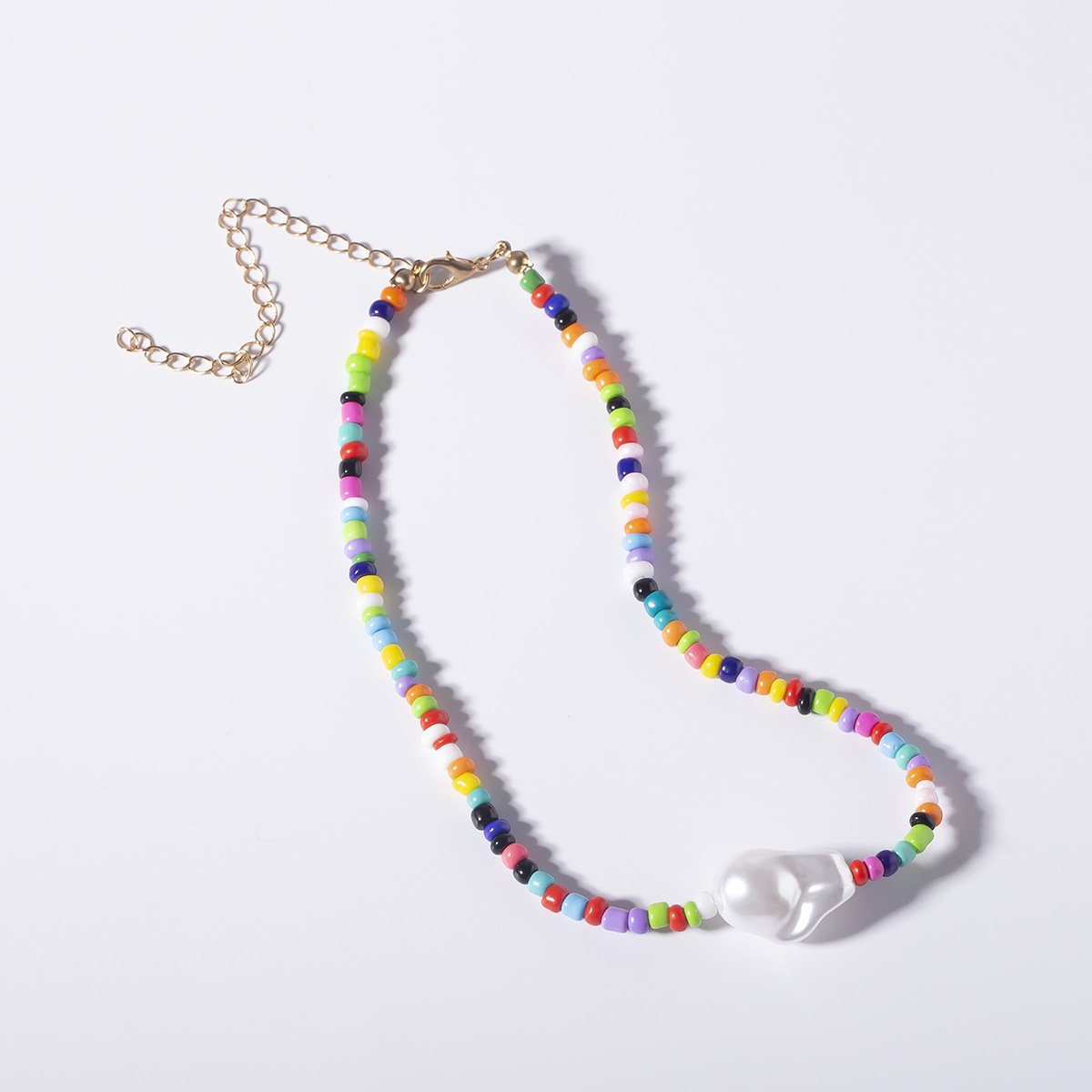 Jewelry Color Handmade Rice Beads Necklace Female Ethnic Pearl Shell Asymmetrical Necklace