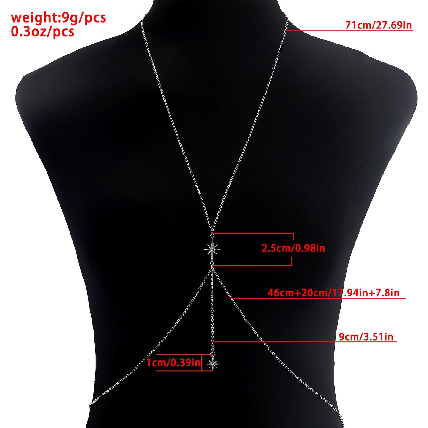 Jewelry bodychain with diamond hexagram pendant body chain ins net red sexy accessories female