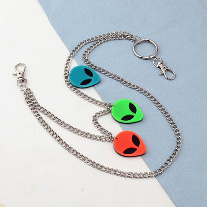 Punk Colorful Acrylic Alien Pendant Waist Chain Hip Hop Trend Metal Accessories Pants Chain