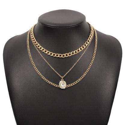N9692 Multilayer Necklace Geometric Glass Diamond Thick Chain Necklace Fashion Temperament Alloy Necklace