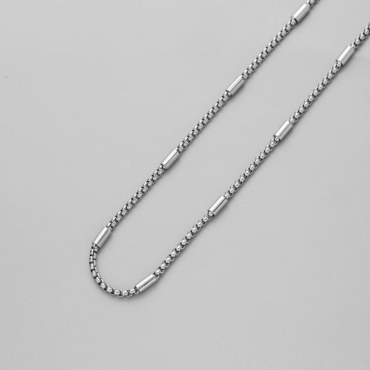 Fashion Simple Men's Stainless Steel Square Pearl Bamboo Single Chain Necklace Versatile Personality
