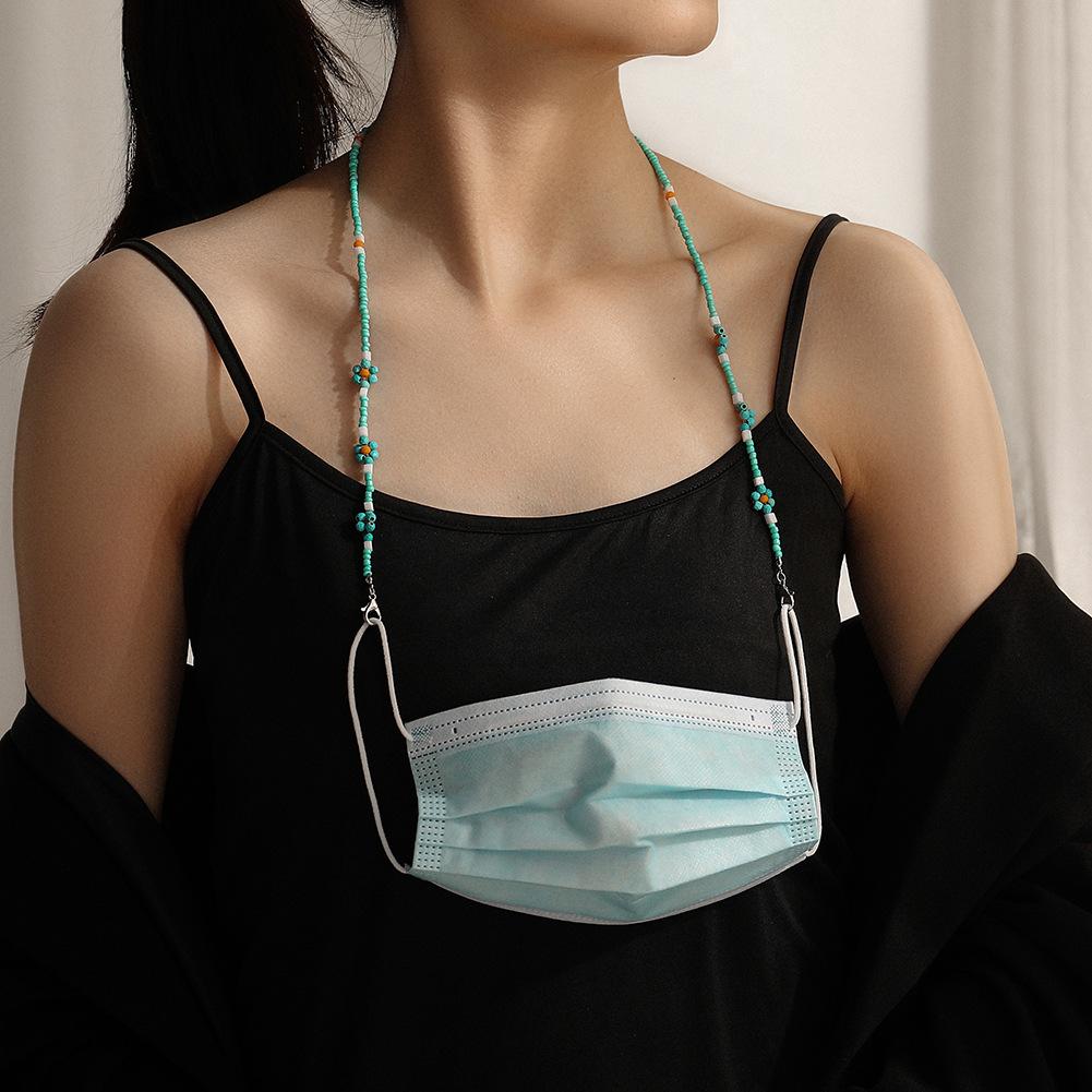 Retro Small Flower Turquoise Mask Chain Simple Flower Beaded Fashion Glasses Chain Multipurpose Necklace