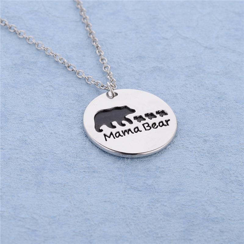 Mother's Day gift creative round cake letter mamabear combination dripping oil animal bear pendant necklace female