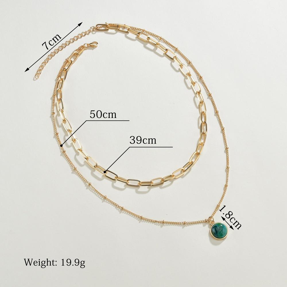 Fashion Vintage Double Layer Necklace Women Green Accessories Pendant Necklace Accessories