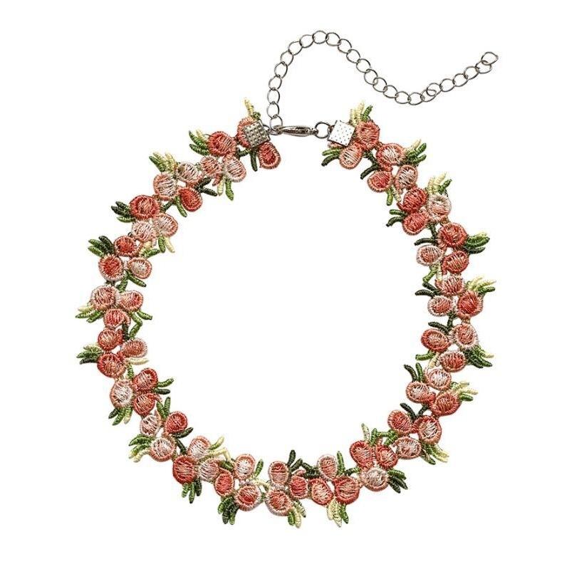 Jewelry Peach Pink Lace Necklace Embroidery Flower Necklace Collar Choker Necklace Clavicle Chain Female