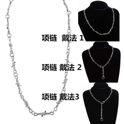 Guochao hip-hop tide brand prickly thorns pants chain ins male and female jewelry with the same paragraph Hong Kong dark male and female neck chain necklace