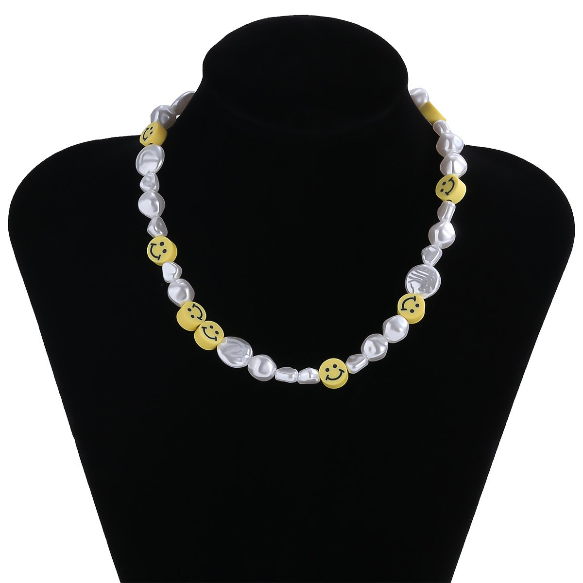 Jewelry Personality Irregular Geometric Necklace Female Hip Hop Creative Design Smiley Imitation Pearl Necklace