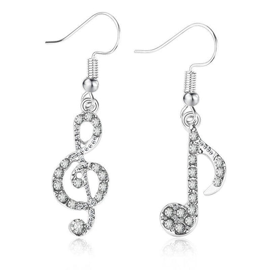 Popular diamond-studded musical notes temperament asymmetrical earrings student girls shining personality music symbol jewelry