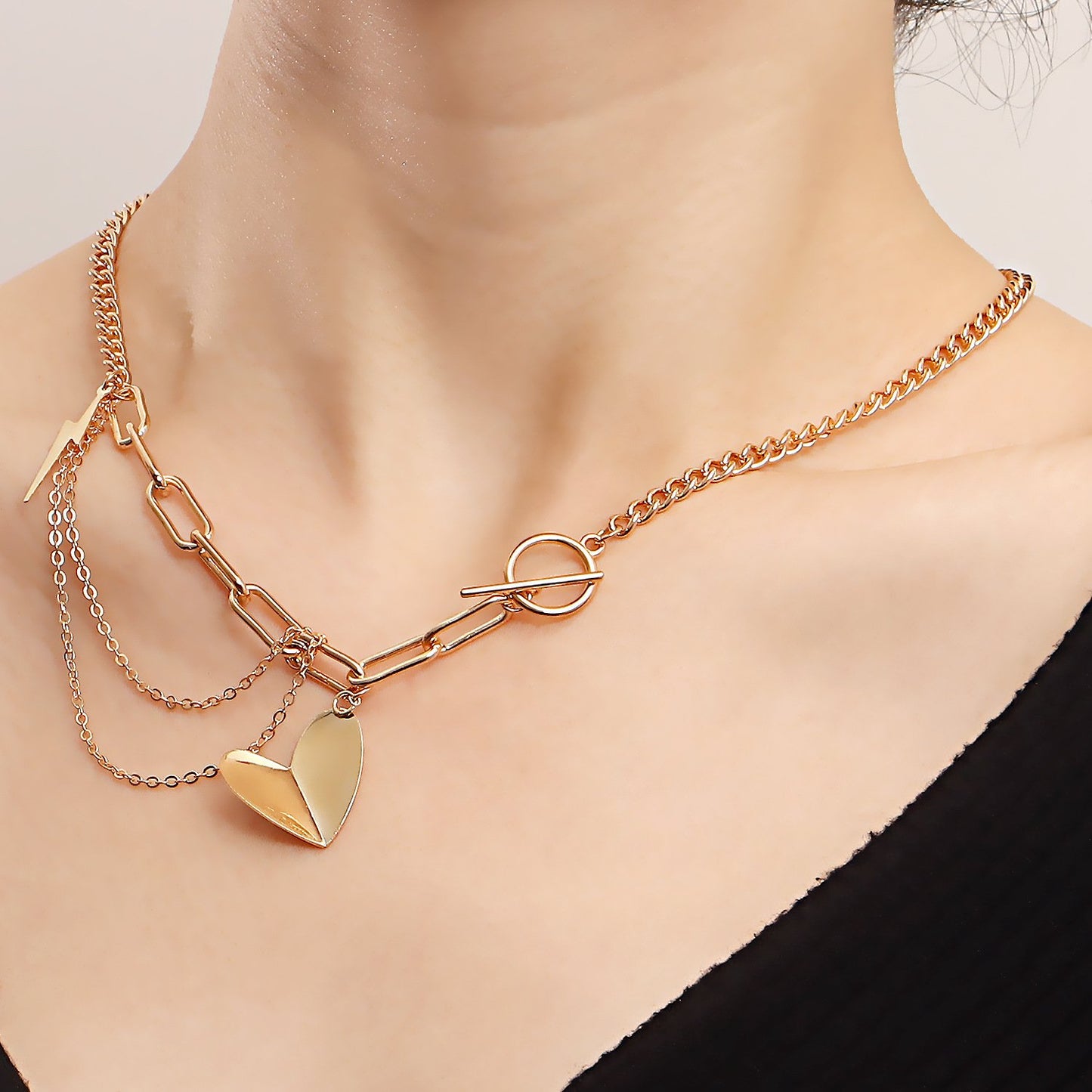 Jewelry Punk Clavicle Chain Ins Geometric Love Alloy Pendant Necklace Female