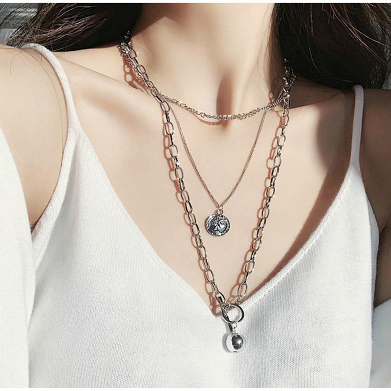 Cold fashion metal ball coin mix and match net red necklace choker sexy multi-layer long clothing chain female