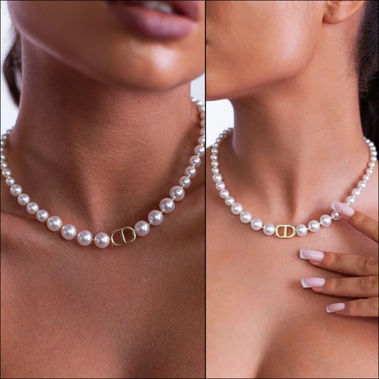 Light luxury niche design sense advanced imitation pearl necklace splicing fashion temperament neck choker collarbone chain female
