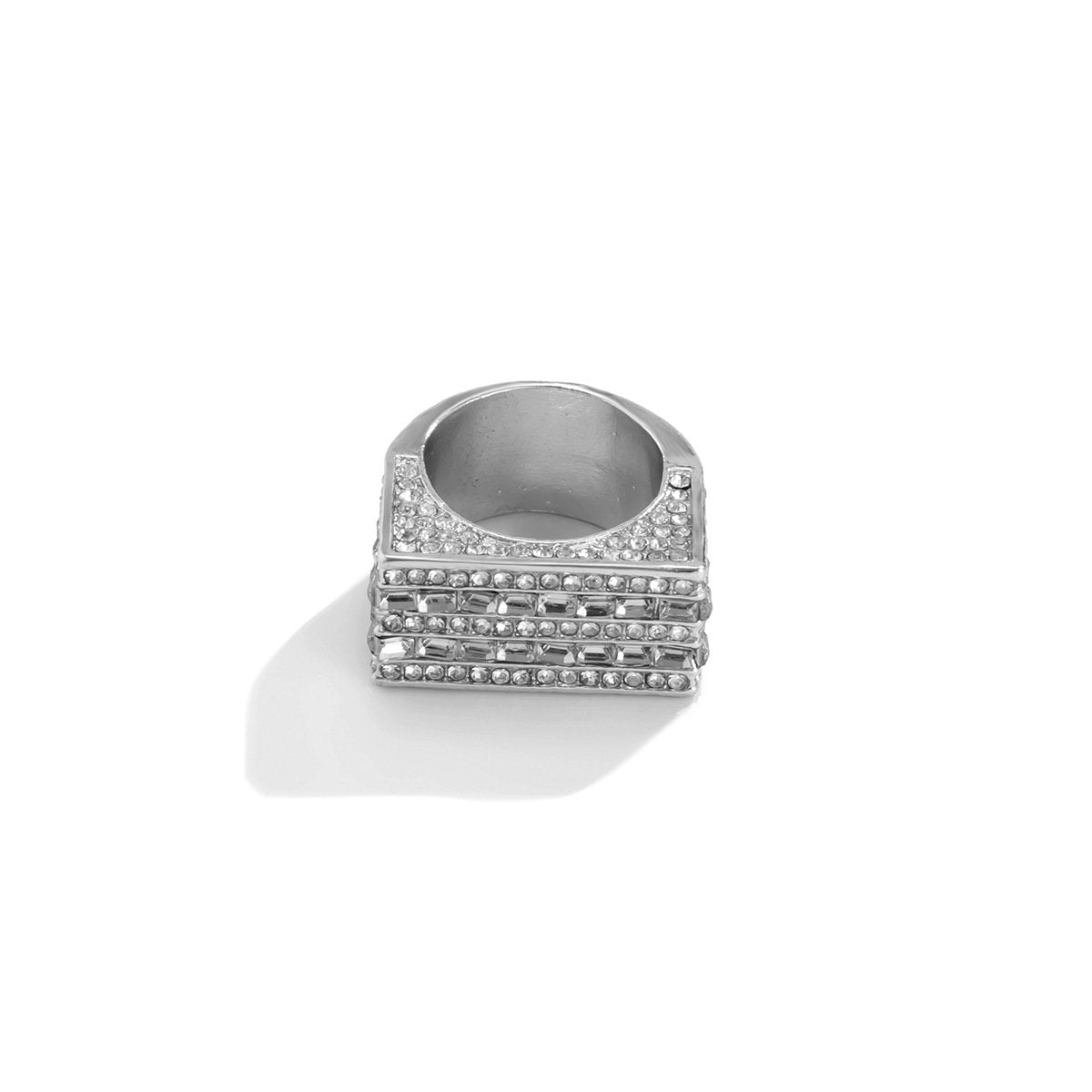 Jewelry hip-hop trendy square full diamond index finger ring personality punk metal diamond men's ring
