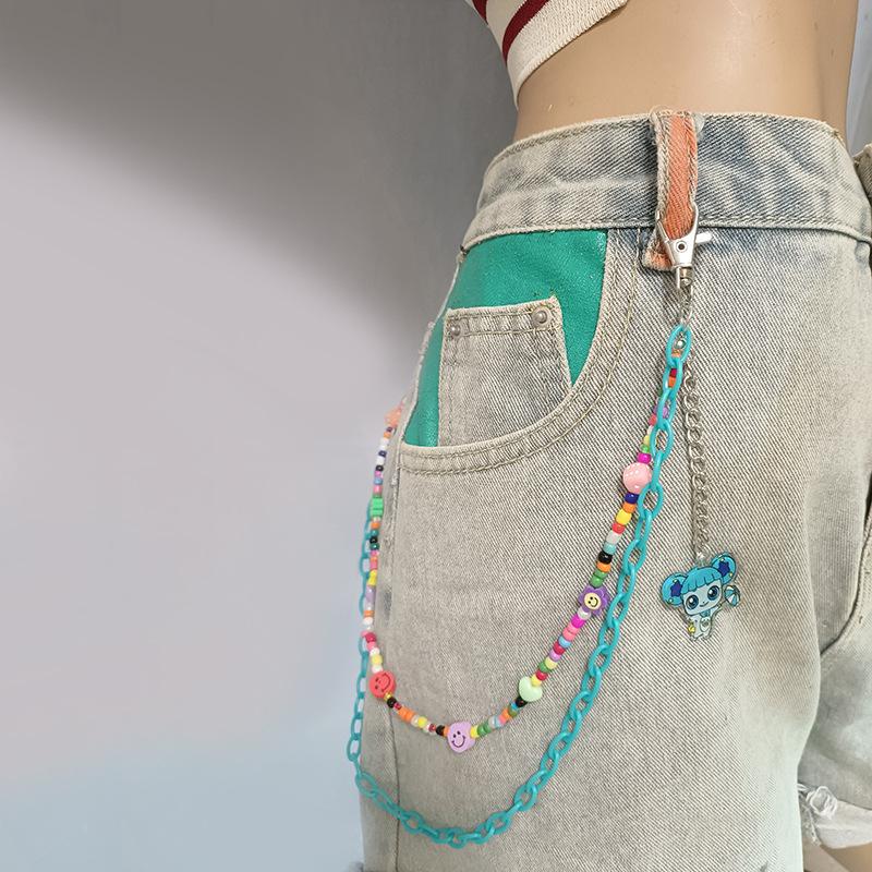 Ornaments Fashion Versatile Color Rice Beads Resin Chain Double Pants Chain Cute Cartoon Little Girl