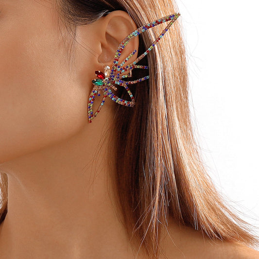 E112 Exaggerated Sweet Cool Niche Earrings Personality Design Leaves Hip-Hop Punk Earrings Full of Diamonds