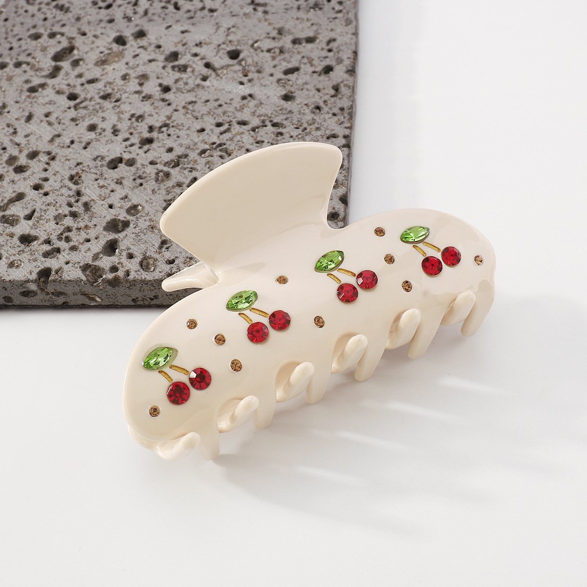 F4332 Light Luxury Cute Fruit Series Shark Clip Summer Cherry Watermelon Strawberry Color Diamond Fun Hair Clip