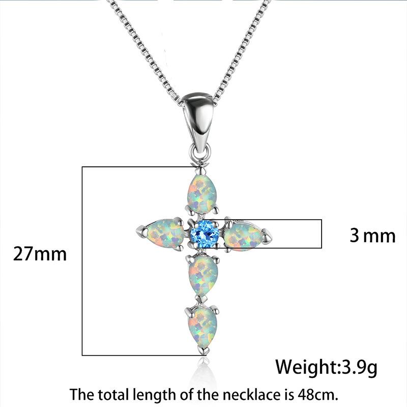 Explosive cross pendant necklace women's summer collarbone chain opal jewelry with diamond head jewelry