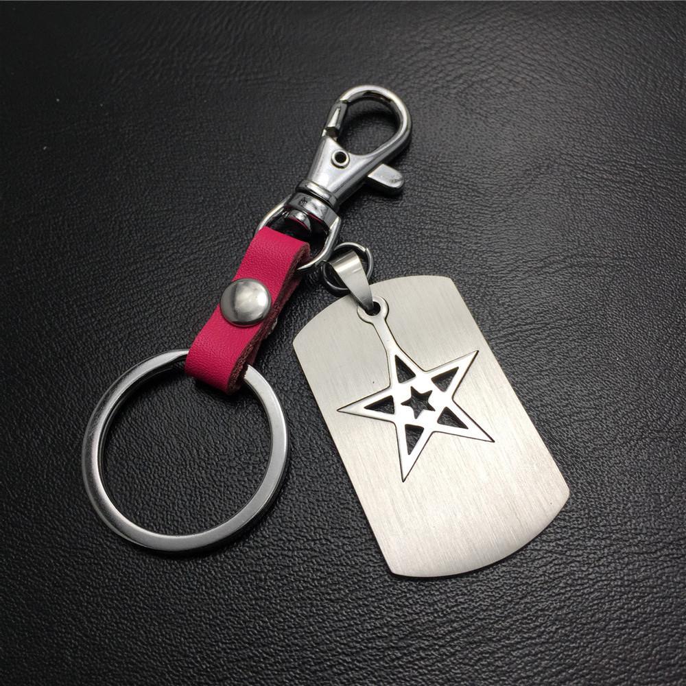 Five-pointed star double-layer titanium steel cowhide key chain stainless steel pendant men's waist hanging ladies bag pendant