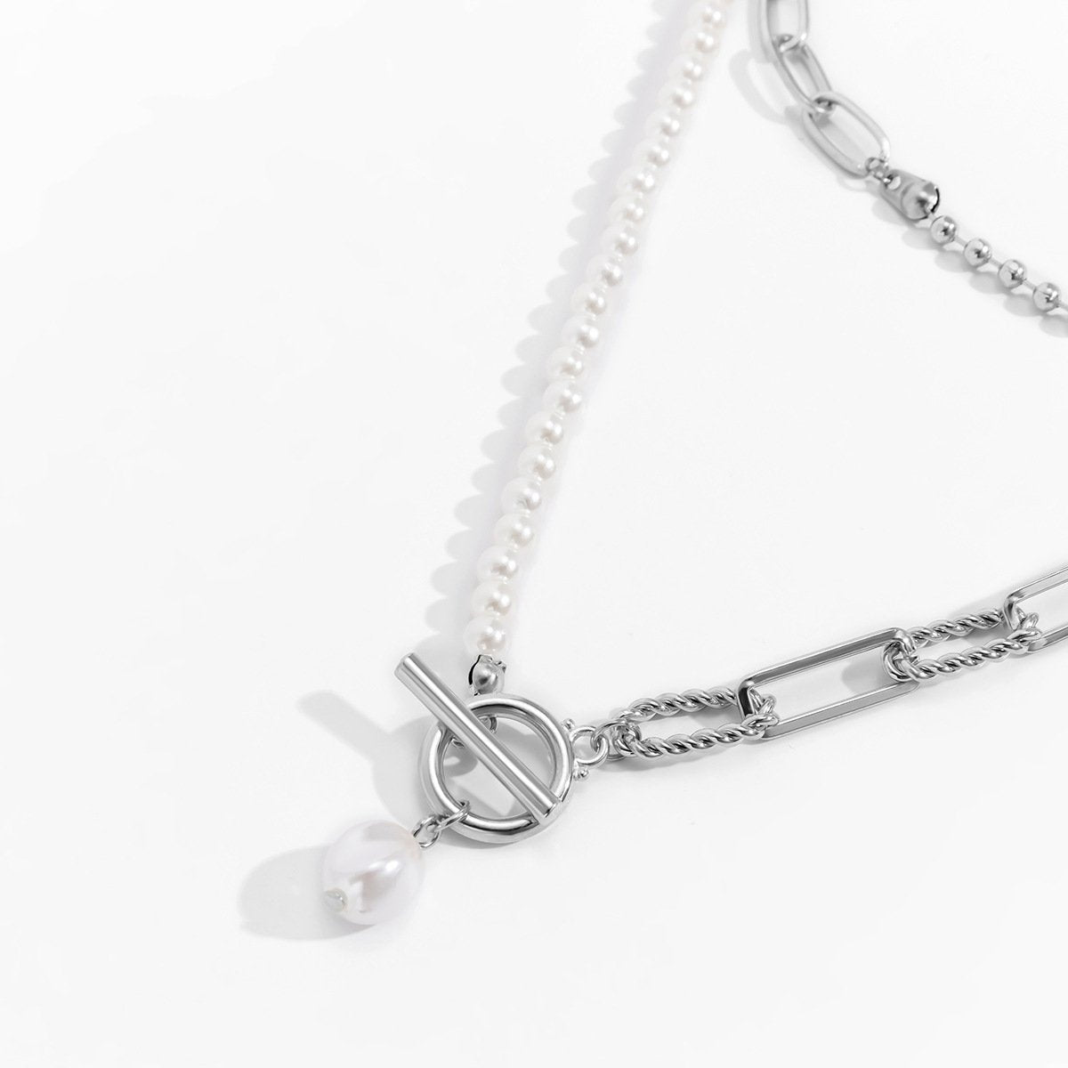Jewelry Fashion Long Ball Chain Stacked Necklace Retro Personality Pearl Ot Buckle Necklace